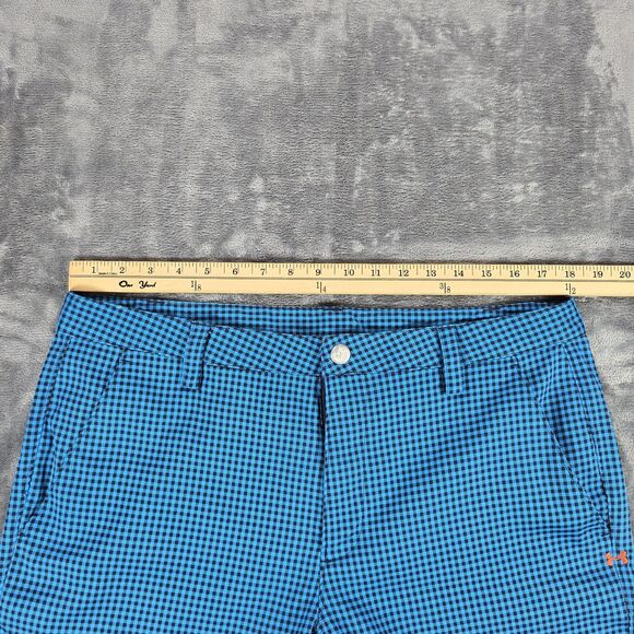 Under Armour Shorts Mens 36 Blue Black Gingham Check Golf Performance Casual - Picture 9 of 11